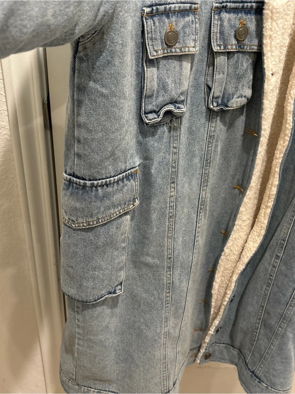 Fashion Nova Light Blue Sherpa-Lined Denim Trench Coat